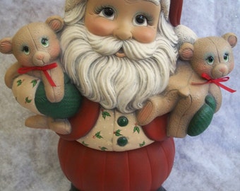 Ceramic Santa holding teddy bears Christmas decoration