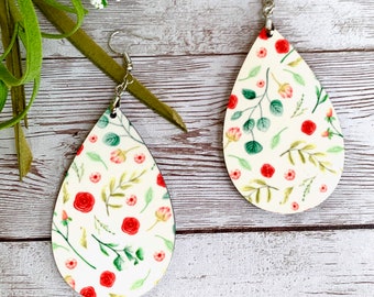 Floral teardrop earrings | Wood earrings | Birthday | Gift | Accessories