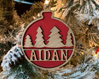 Personalisierte Name Baum Ornament | Holz Ornament | Benutzerdefinierter Name | Urlaub Geschenk | Strumpf Anhänger | Tischdekoration