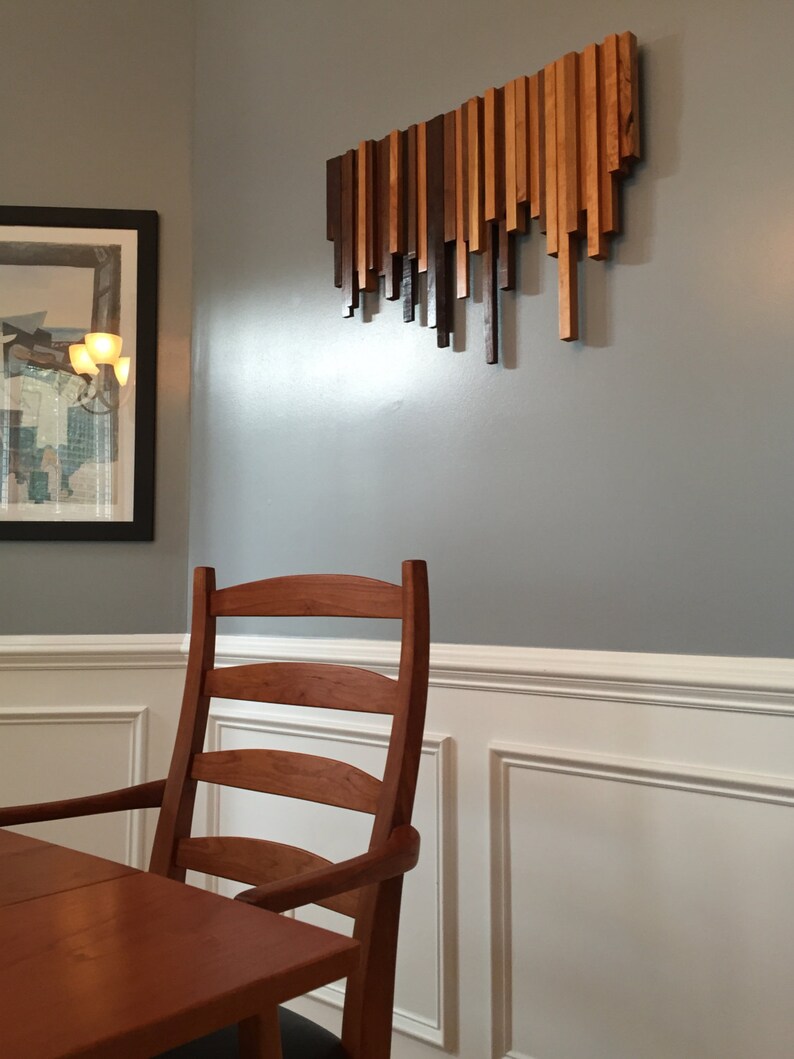 Wooden Wall Art Cherry and Walnut Strips Wall Decor Wood Etsy