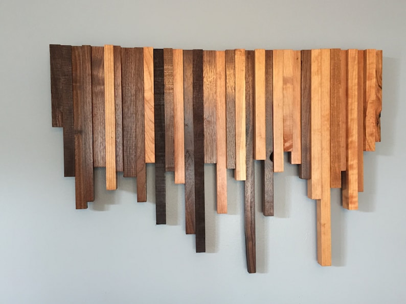 Wooden Wall Art Cherry and Walnut Strips Wall Decor Wood Etsy