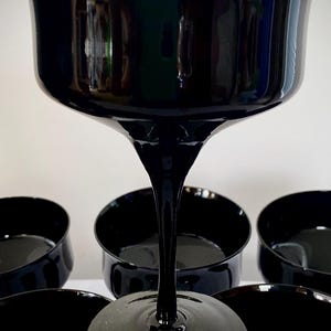 Vintage Mid Century Modern Black Amethyst Coupe Champagne/Martini Glasses, Set of 4