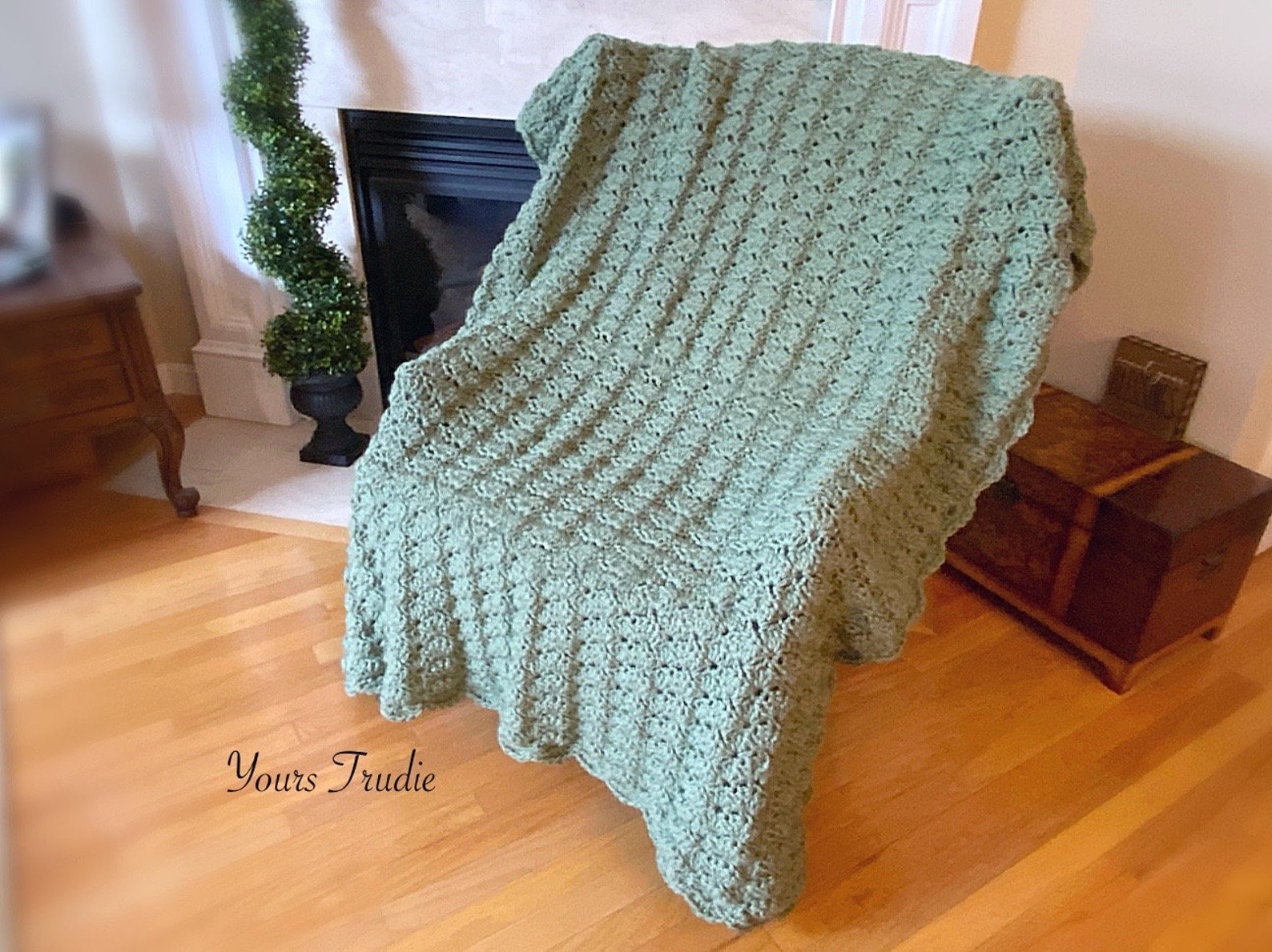 Sage Green Afghan SOFT Chunky Acrylic Yarn Shells Knit Etsy