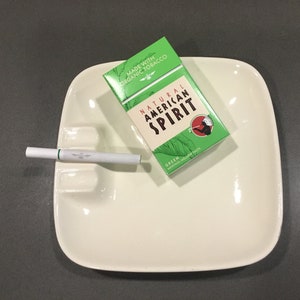 White ashtray mid century mod ceramic rounded square catch all dish-cigarette/cigar ash holder-6.5 x 6.5 inches - 1 high minimalist design