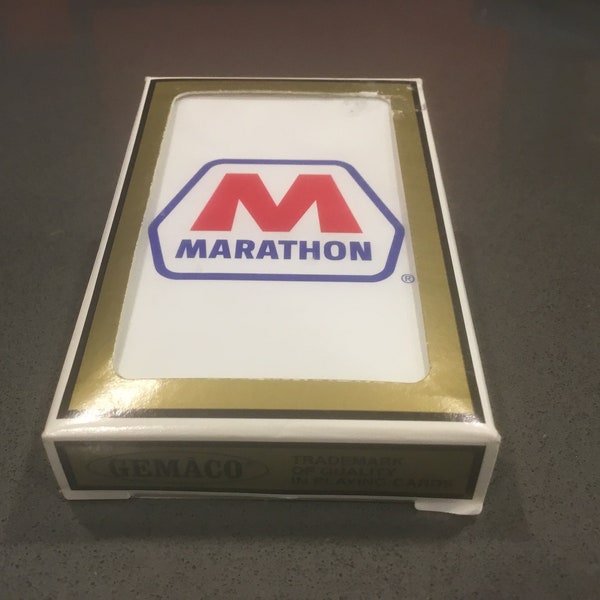 MARATHON GAS/oil company new deck of playing cards standard size full deck 1960 1970 era Marathon gas oil memorabilia VERY good condition