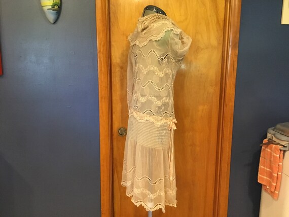 Antique lace dress 1910 1920 flapper style drop w… - image 3