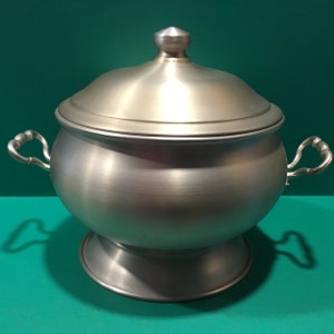 Italian insulated aluminum soup tureen or ice bucket, vintage 1950s Barware, keep warm or cold