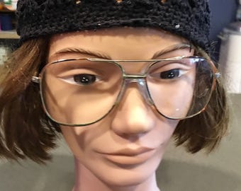 2 pairs vintage aviator glasses-gold & tortoise shell frames w double nose bridge and hinged sides, matching eye wear-1 fine-1 damaged