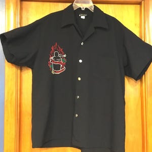 Mens XXL Johnny Suede - Never Sober shirt, button up black tattoo, biker, punk, Goth Rockabilly 1990s oversized 3D dice look buttons &pocket