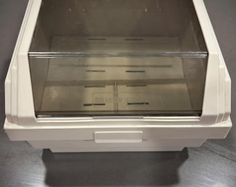 MEMOREX 1980s floppy disk storage holder/computer disk container box w dividers-plastic see thru cover-marked D344406 -early PC accessory