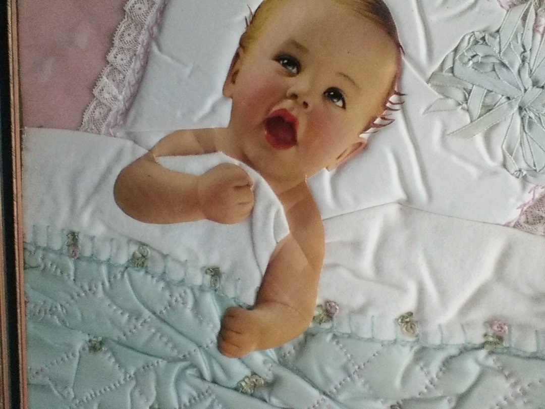 Vintage Baby Nursery Wall Art Collage, Realistic Paper Baby Photo Lying