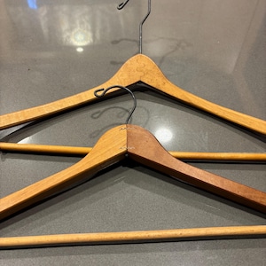 vintage wood/steel suit hangers-1950 1960-coat & slacks closet storage clothes hangers- jacket/pants heavy duty dependable shoulder support