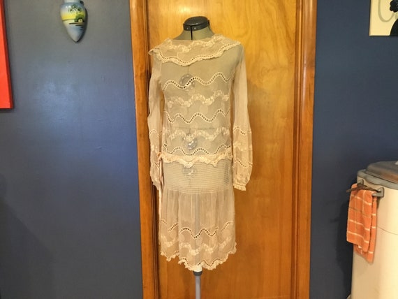 Antique lace dress 1910 1920 flapper style drop w… - image 5