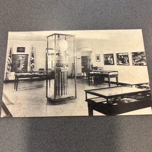 1920s National Baseball Hall of Fame Museum postcard-black & white photo of the old wing Cooperstown NY the monument in glass case 2nd floor