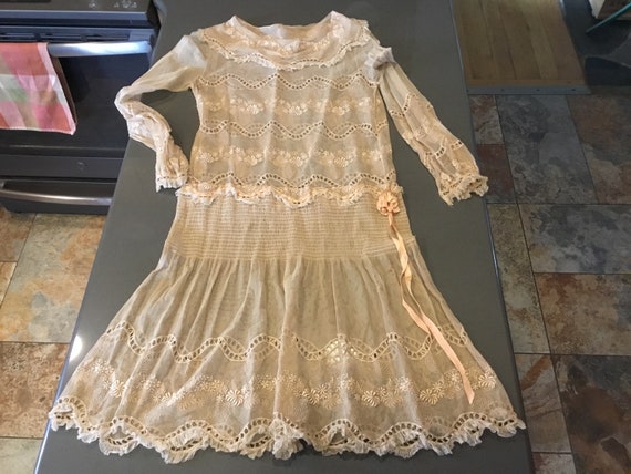 Antique lace dress 1910 1920 flapper style drop w… - image 10