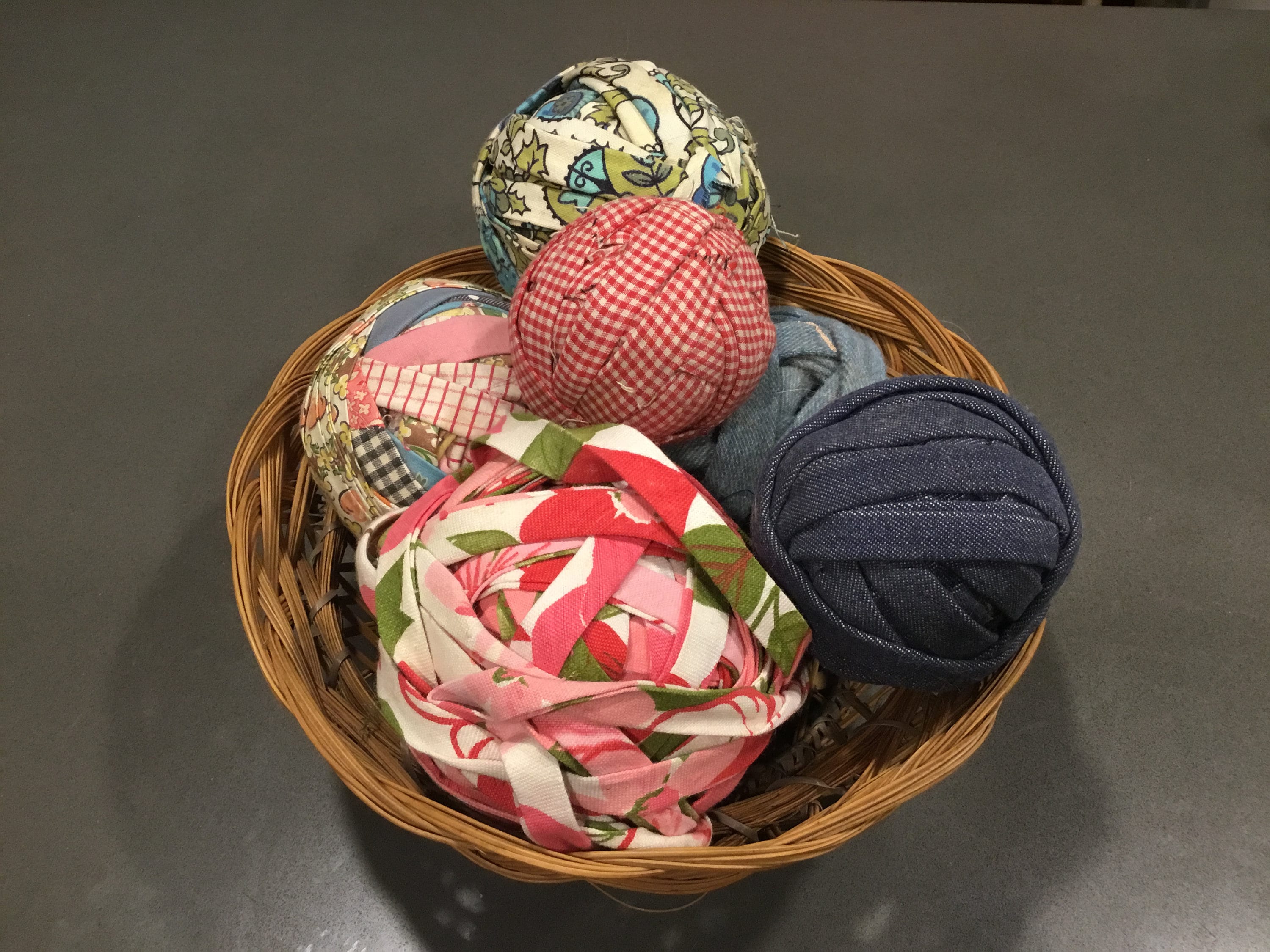 6 Vintage Rolled Rag Balls-fabric Strips for Rug Making or Primitive ...
