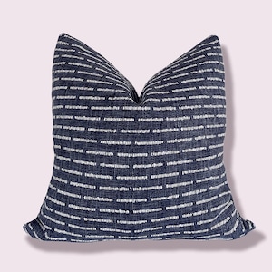 Textured Navy Blue Pillow Cover: Woven Accent Throw Pillow