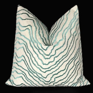 Pillow Cover in Aqua, Throw pillows, 18x18, 20x20, 22x22 pillow cover, lumbar pillow cover in aqua, off white