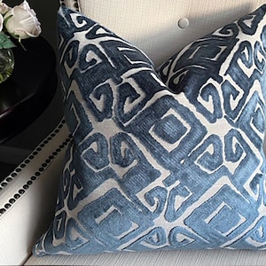 Blue Velvet Pillow Cover, Throw pillow, Luxurious cut velvet pillow, square or lumbar