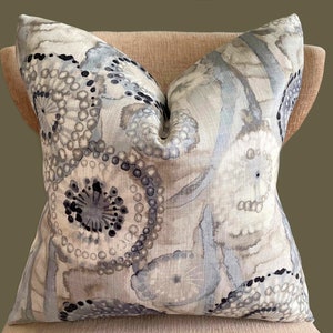 Designer's fabric Pillow Cover, Blue White Grey Throw pillows, 18x18, 20x20, 22x22 pillow covers