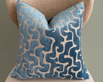 Blue Cut Velvet pillow cover, Luxurious Throw pillow, 18x18, 20x20, 22x22 inches