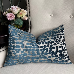 Lumbar Teal Blue Throw pillow cover, Pillow with cut velvet, 12x18, 12x20, 14x20, 14x22, small pillow