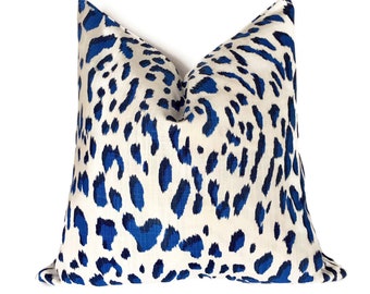 White Blue Pillow Cover, Animal print Decorative pillow, Decorator's Fabric, home decor, Cover only