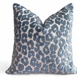 Blue Leopard Velvet Throw Pillow Cover, Designer Blue Animal Print Decorative Pillow, Throw pillow covers with zipper, 18x18, 20x20, 22x22