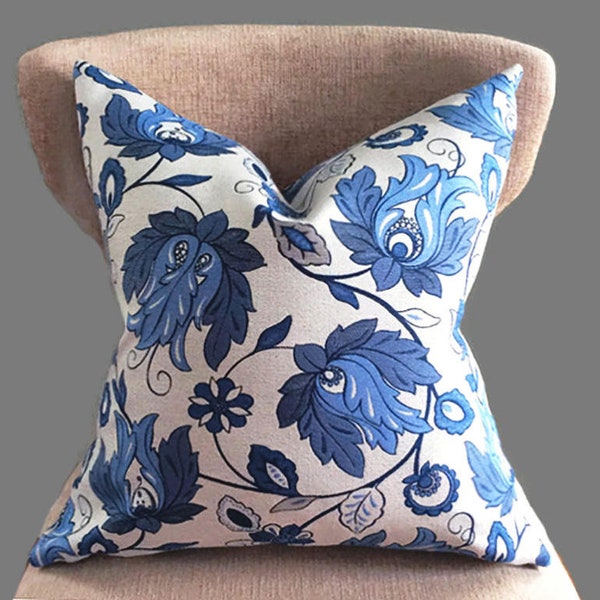 Blue pillow cover, Floral pillow, Blue Grey Throw pillow cover, Home decor