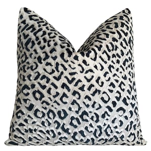 Navy Blue Velvet Leopard Print Pillow Cover: Luxurious Cut Velvet