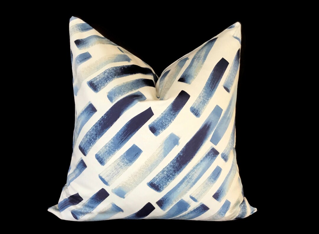 Navy Blue Diagonal Stripe Pillow Cover Blue off White Pillow Etsy