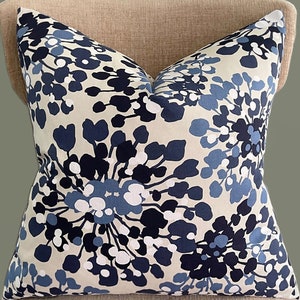 Blue Pillow Cover, Blue Beige Throw pillows, 18x18, 20x20, 22x22 pillow covers with floral design