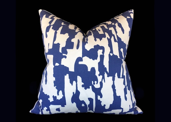 Designer Pillow Cover White Blue Throw Pillow Modern Print Etsy