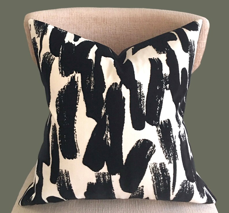 Velvet Pillow Cover Black Ivory Throw Pillows Modern home Etsy