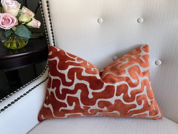 Lumbar Velvet Throw Pillow Cover in Brick Pillow Made of Raised Velvet 12x18 12x20 14x20 14x22 Small Pillow Etsy