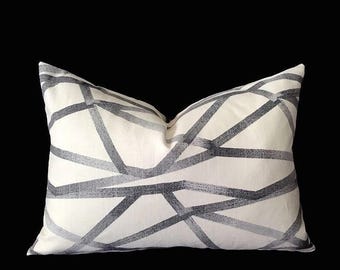 Modern Geometric Lumbar Pillow Cover in Cream and Gray