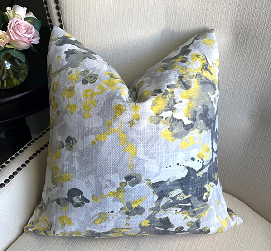 Yellow Grey Pillow Cover Decorative Pillow 18x18 20x20 Etsy