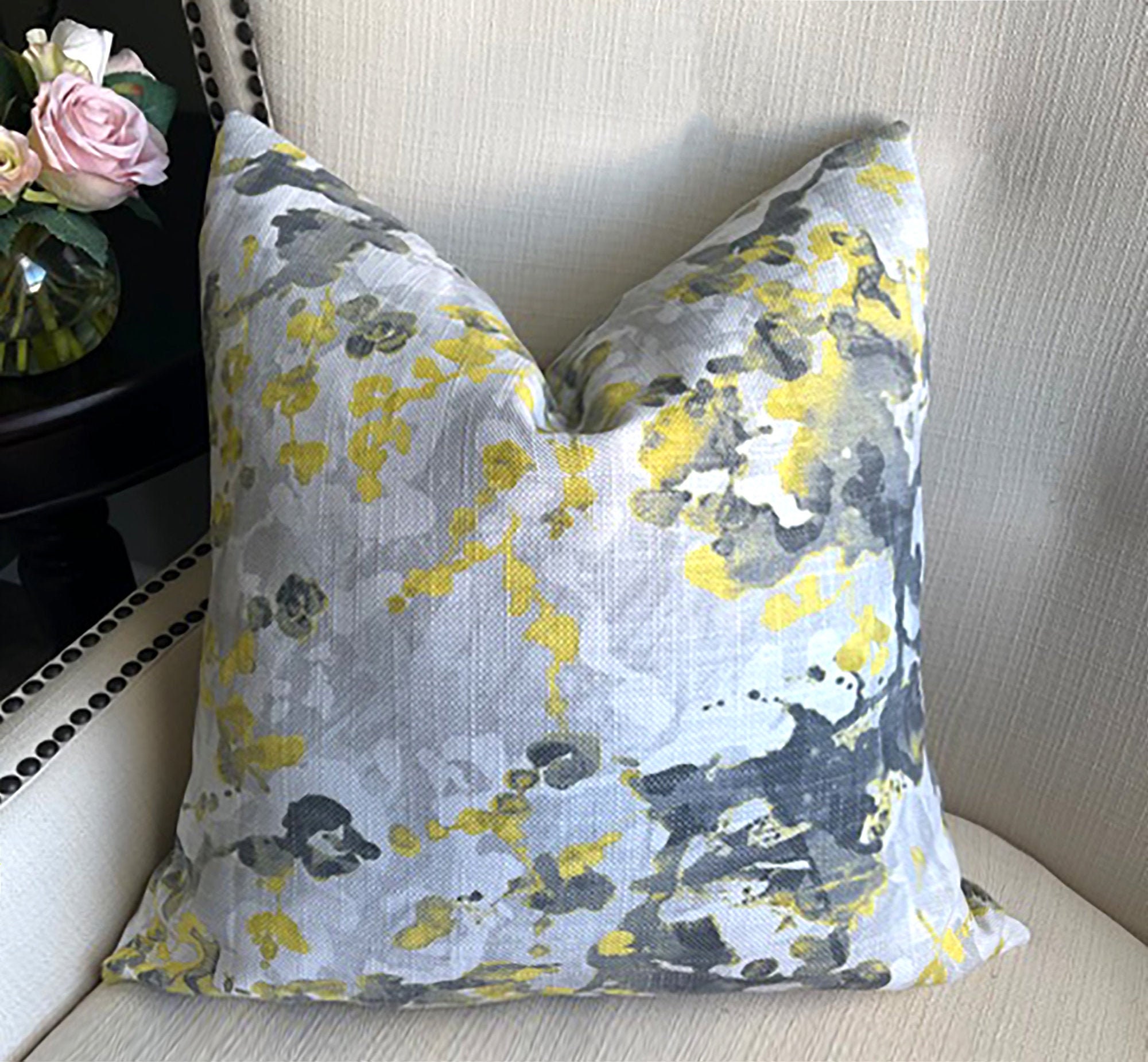 Yellow Grey Pillow Cover Decorative Pillow 18x18 20x20 Etsy