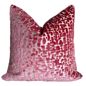 Pink Cut Velvet Pillow Cover, Luxurious Contemporary Throw Pillow, Square Lumbar