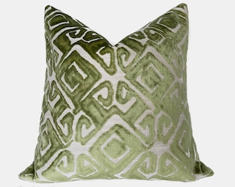 Green Velvet Throw Pillow Cover, Cut Velvet pillow, Luxurious toss pillow, cover only, square or lumbar