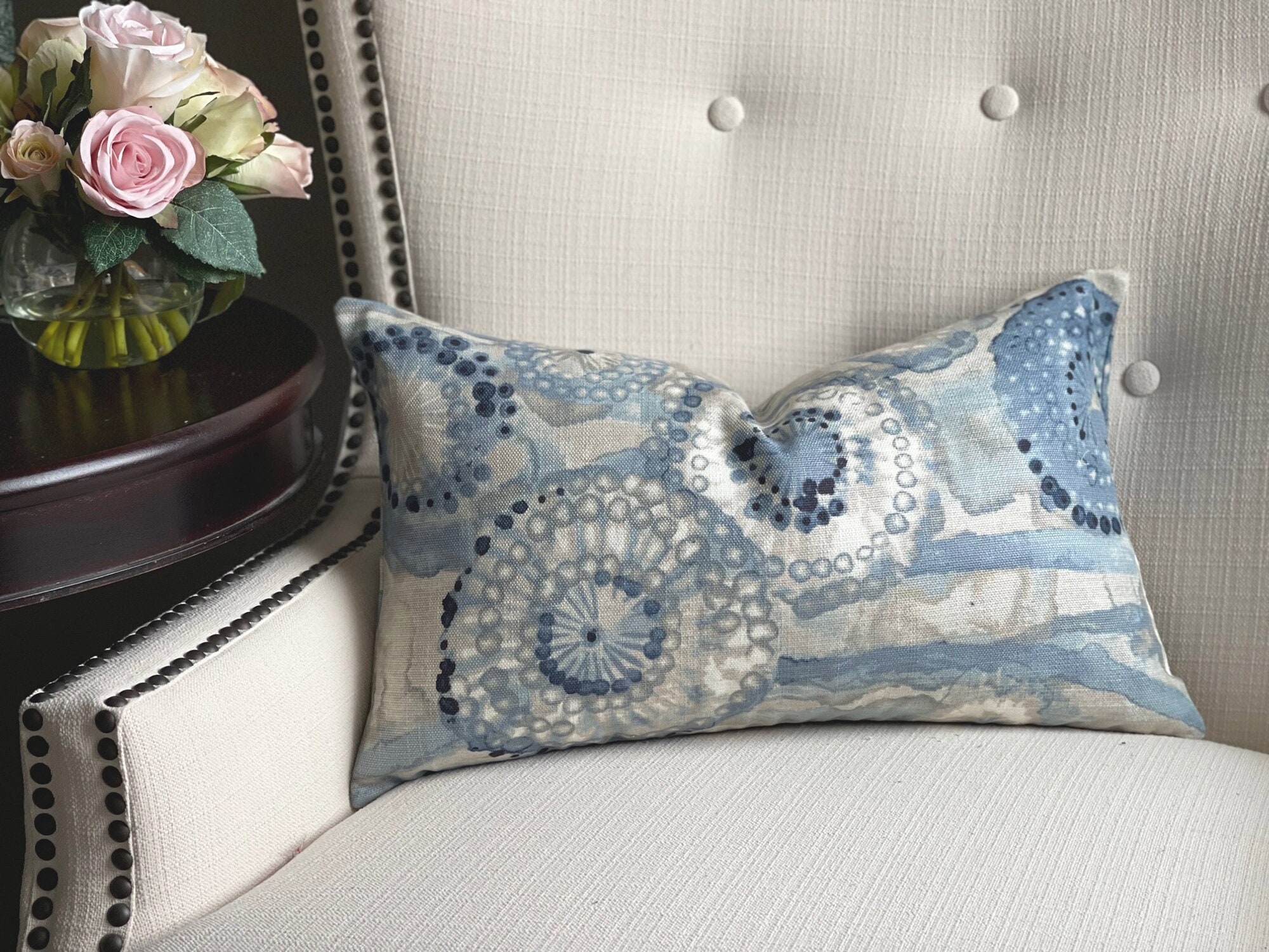 Lumbar Indigo Blue Throw Pillow Cover Pillow With Textured Etsy