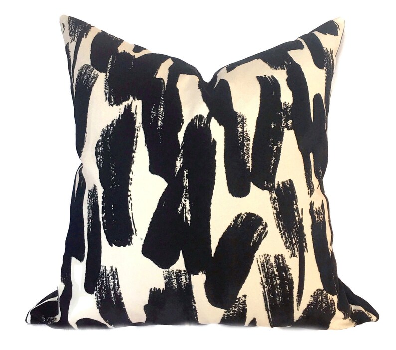 Velvet Pillow Cover Black Ivory Throw Pillows Modern home Etsy