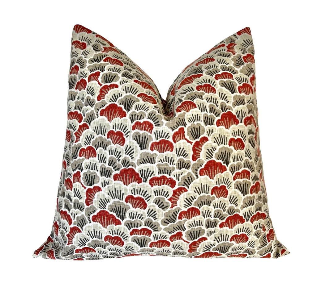 Pillow Cover in Beige, Red and Grey. Decorative Pillow for Spring and