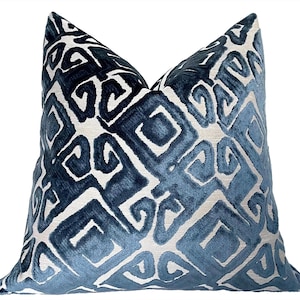 Blue Velvet Throw Pillow, Cut Velvet pillow cover, Luxurious toss pillow, cover only, square or lumbar