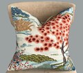 Blossom Landscape Pillow Cover, Coral Blue Throw pillows, Oriental design, Euro shams, lumbar sizes, 18x18, 20x20, 22x22, 24x24