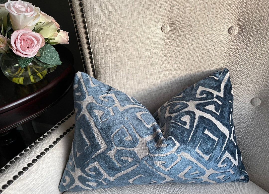 Blue Velvet Toss Pillow, Pillow Cover With Invisible Zipper, Luxurious