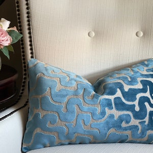 Lumbar Blue velvet pillow cover, Pillow made from cut vetvet, 12x18, 12x20, 14x20, 14x22