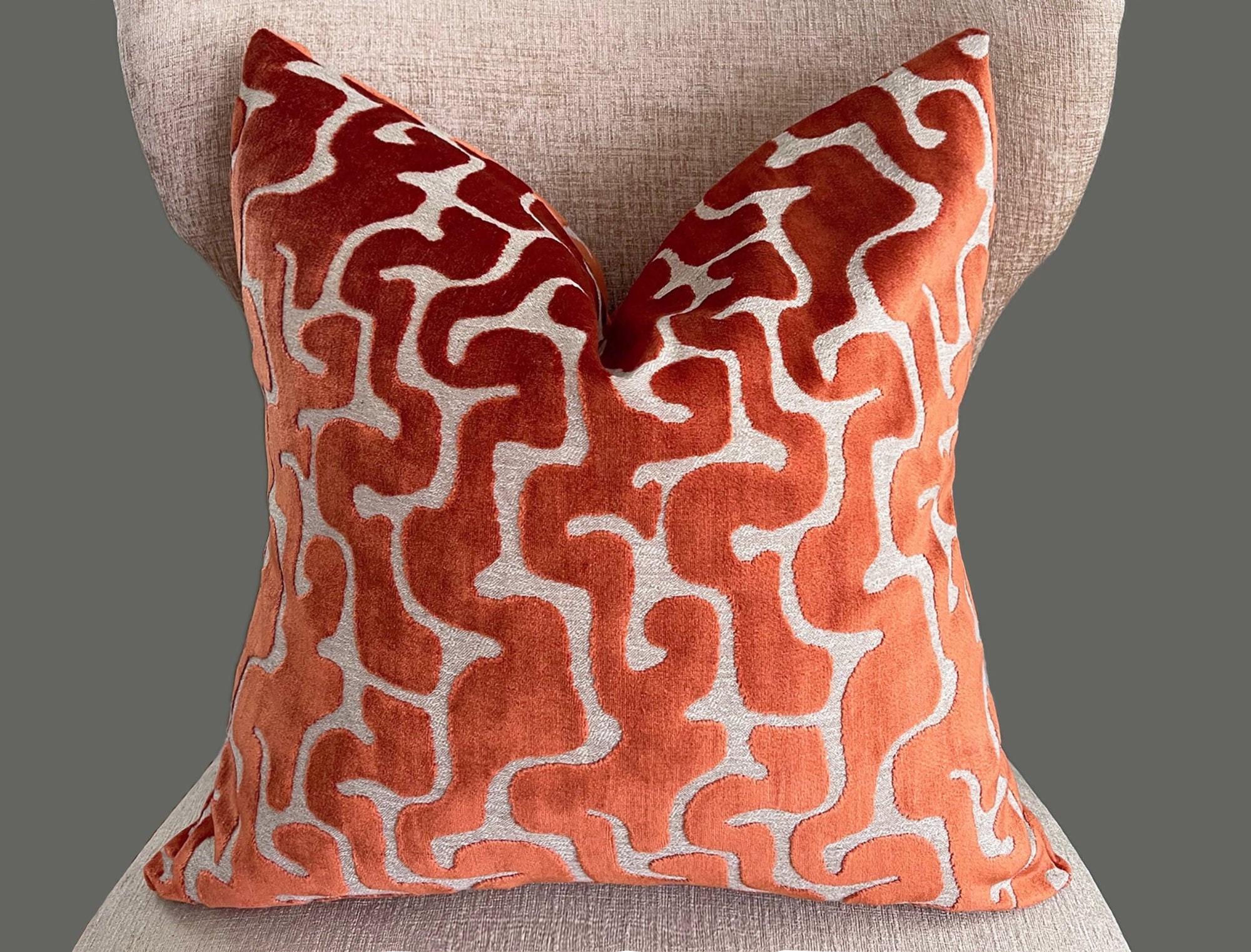 18X18 Orange Cotton Velvet Square Throw Pillow With Tassel Edge
