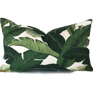 Palm leaf pillow cover, indoor or outdoor use, lumbar 12 x 18 inches, green white, accent pillow