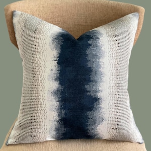 Modern Blue Grey Pillow Cover, Textured White & Navy Throw Pillow, Abstract Watercolor Cushion, Decorative Sofa Pillow 18x18, 20x20, 22x22